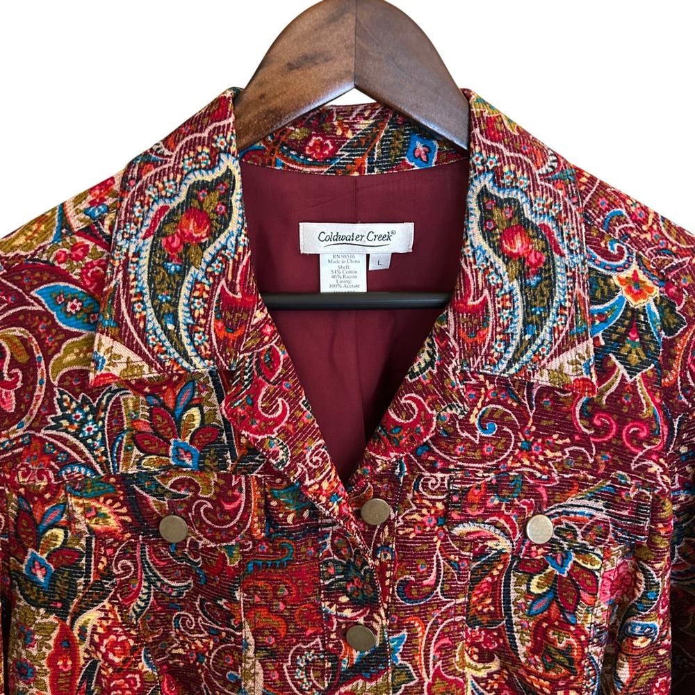 Coldwater Creek Paisley Print Corduroy Blazer Jacket Burgundy Blue Multi Size L - Picture 4 of 9